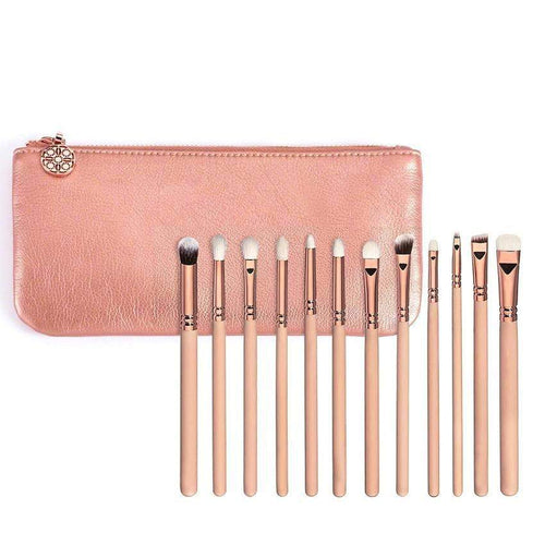 Eye Essential Rose Gold Brush Set with Pouch- 12 piece - AQUALUZZA